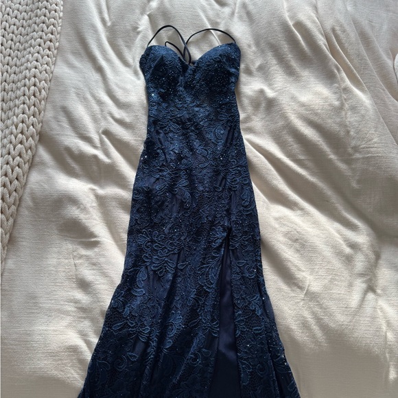 La Femme Navy Prom Dress - Picture 6 of 11